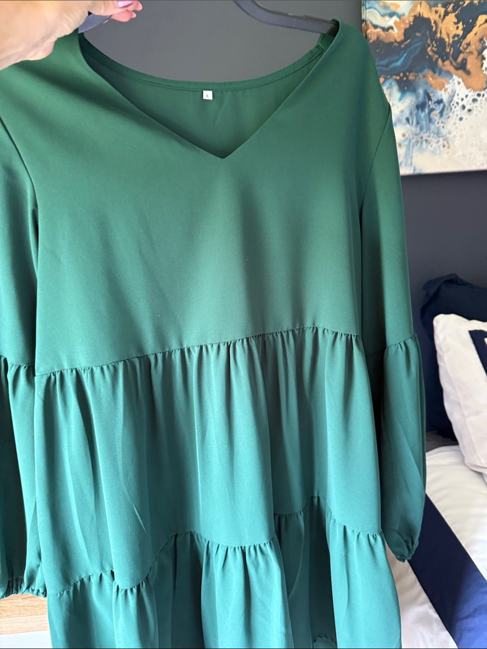 NWOT Lulu’s L Women's V-Neck Tiered Long Sleeve Top - Green